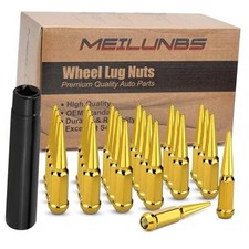 32Pcs Spiked Lug Nuts, 4.4" Tall Black Bullet Cone Seat 9/16-18 Gold 32 Pack