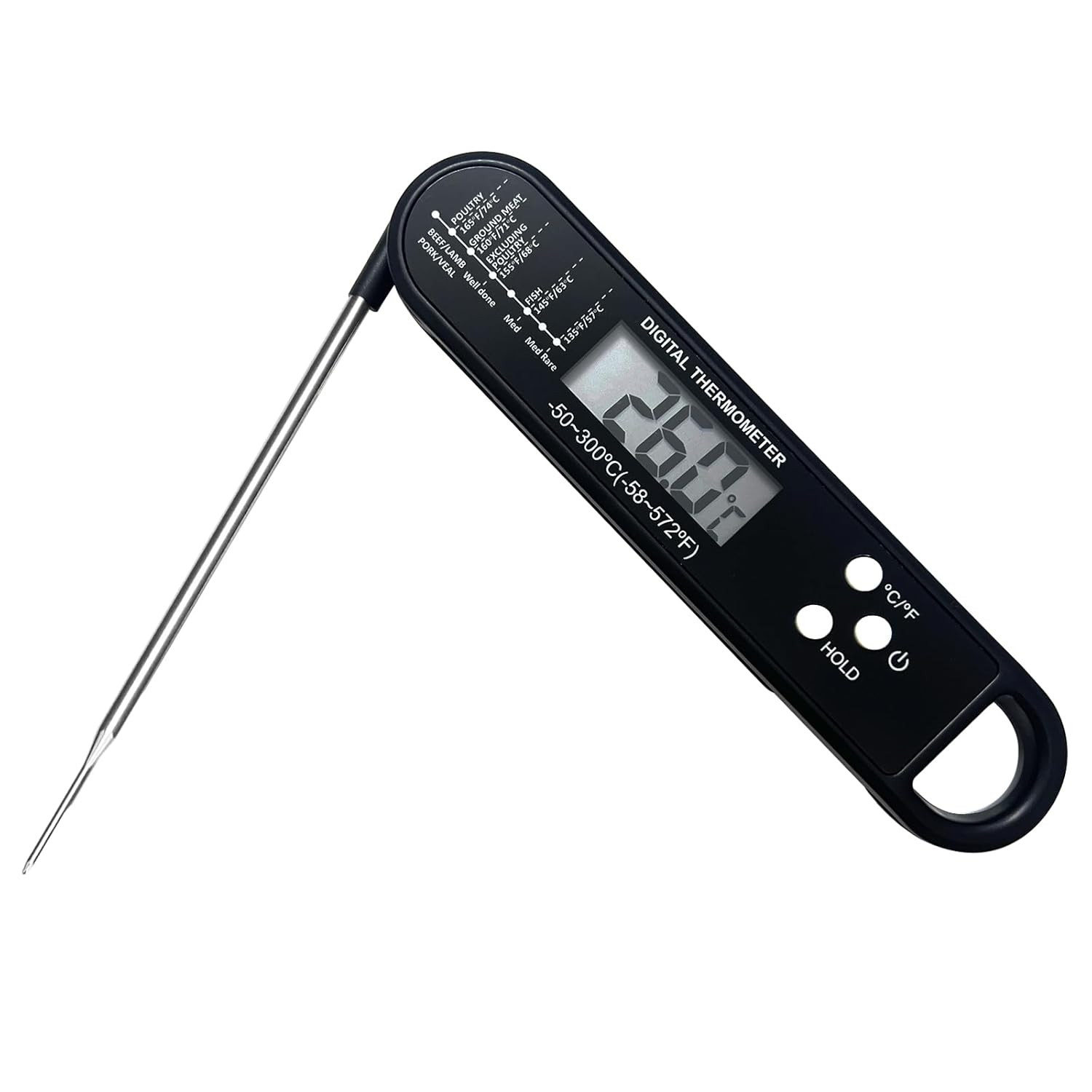 Digital Meat Thermometer with Instant Read Food Probe, Foldable Thermometer for