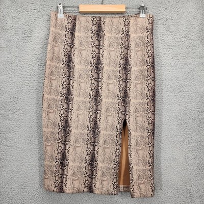 Potters Pot Snakeskin Print Midi Pencil Skirt Tan Black Slit Large