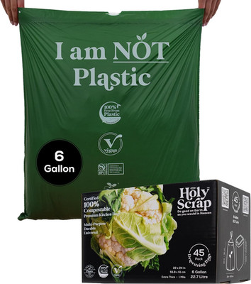 Medium Compostable Drawstring Trash Bags - 6-8 Gallon, 45 Pack | Plastic-Free Ki
