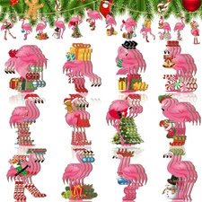36 Pcs Christmas Ornament for Tree Pink Flamingo Wooden Hanging Ornaments Santa