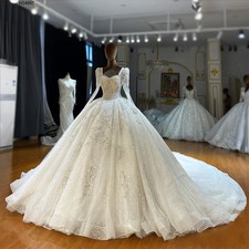 Princess Luxury Beaded Wedding Dresses Long Sleeves Court Train Glitters Gowns