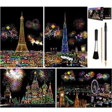 Rainbow Scratch Art Painting Paper A4 for Kids & Adults, Night View Art & 