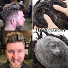 Thin Skin Human Hair Men's Toupee Full Poly Skin Hairpiece Replacement 0.03MM 9A