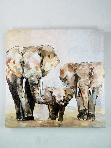 Wall Canvas Art 8x8" Elephant Family Printed / Textured Wall Hanging