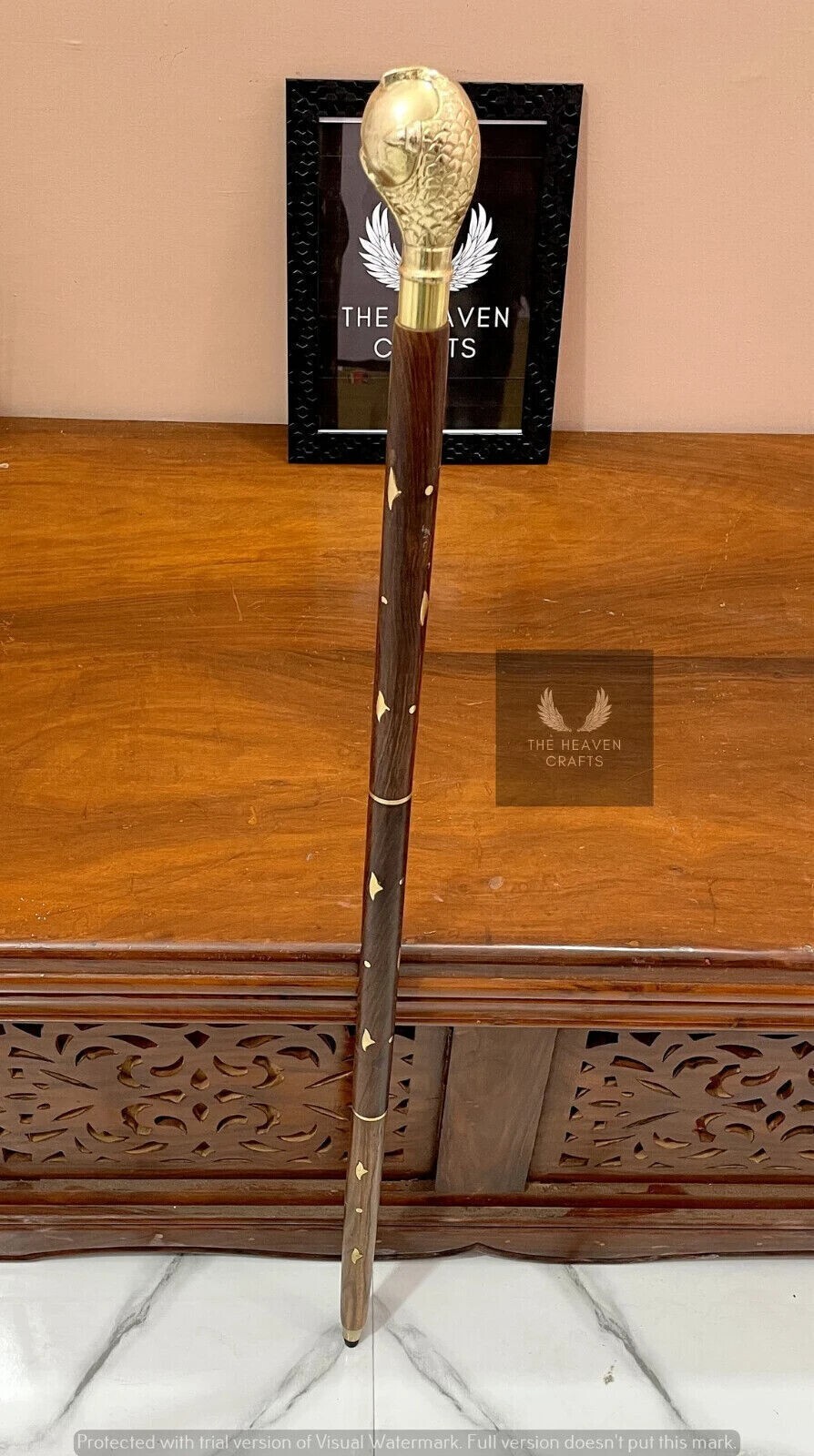 Victorian Solid Brass Eagle's Claw Handle Wooden … - image 6