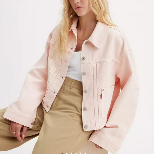 Levis Womens Tailored 90s Trucker Jean Jacket in Pink Mauve Size L NWT