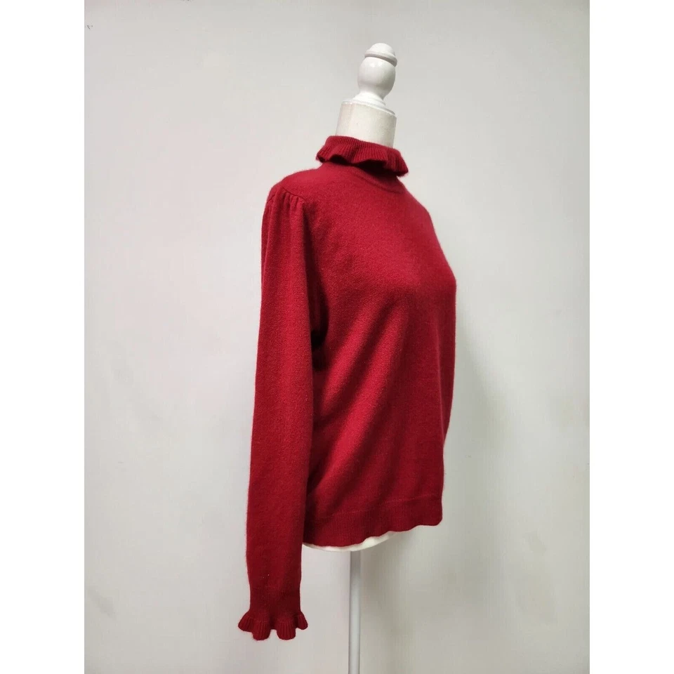 Suéter Daniel Bishop Cuello Alto Rojo Volantes Tejido Cachemira Talla L Usado Foto 2 de 4