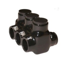 Black Insulated Multi-Cable Connector - Dual Entry - 3 Ports - 3/0-6 Wire Range