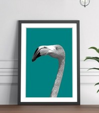 FLAMINGO BLACK AND WHITE TEAL FRAMED POSTER WALL ART PRINT ARTWORK DESIGN