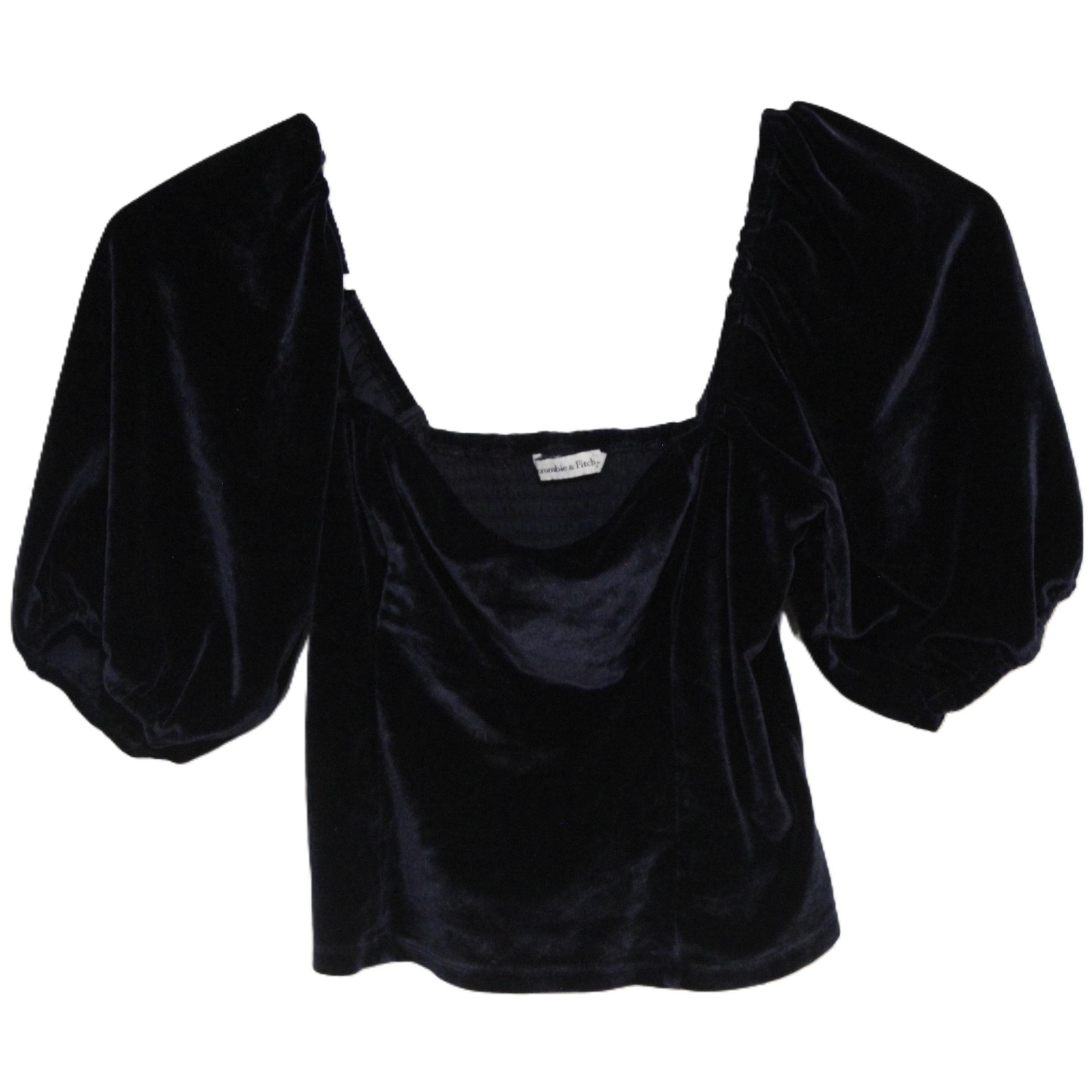 Womens Abercrombie & Fitch Blue Velvet Puffer Sleeve Cropped Top Size Small