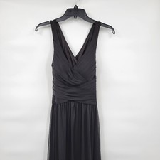 David's Bridal Women Black Ruched VNeck Sleeveless Crossback Pleated Gown Size 2