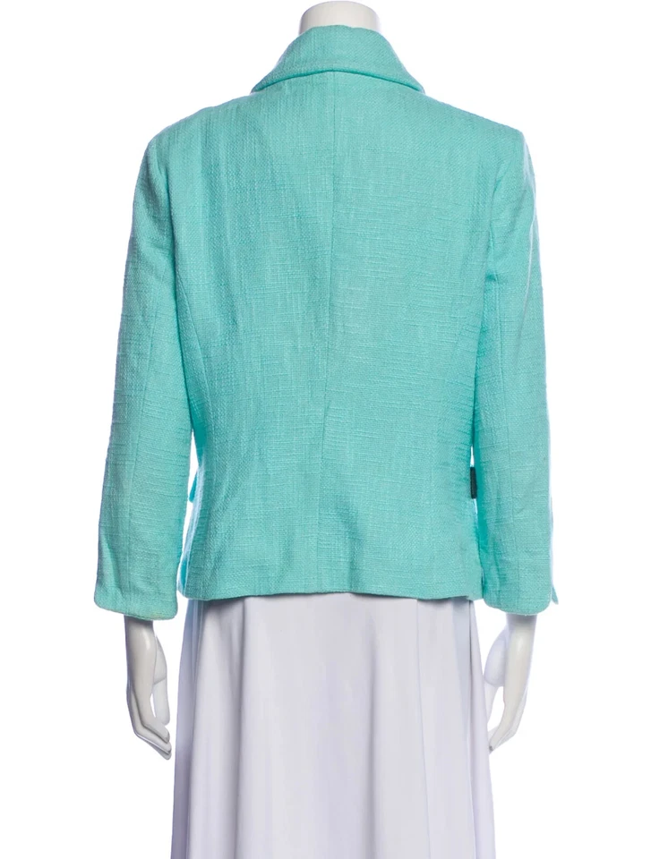 Chaqueta de Noche Moschino Mujer Grande Azul Patrón Tweed Solapa Bolsillos Botón Delantero Foto 3 de 3