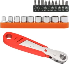 Mini Ratchet Wrench Screwdriver Bit Set, 1/4 Ultra Low Profile Micro Socket Set 