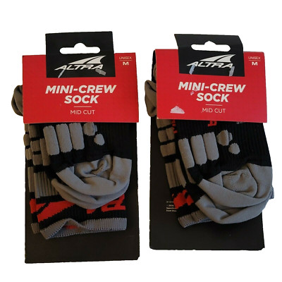 Altra Running Mini Crew Sock Mid Cut UNISEX Size Medium / Black Gray / 2 Pairs