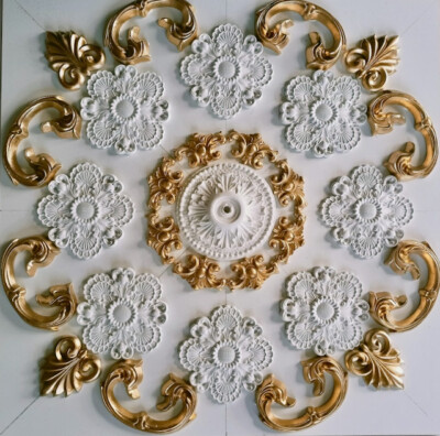 X14 Ceiling Mirror Rose Alabaster Gypsum Stucco Handmade - 60 X 60 Cm