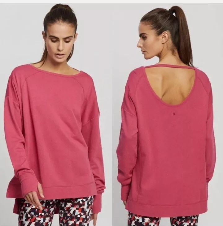 NEW Sweaty Betty After Class Tunic Sweatshirt Organic Cotton Pink Thumbhole SZ S