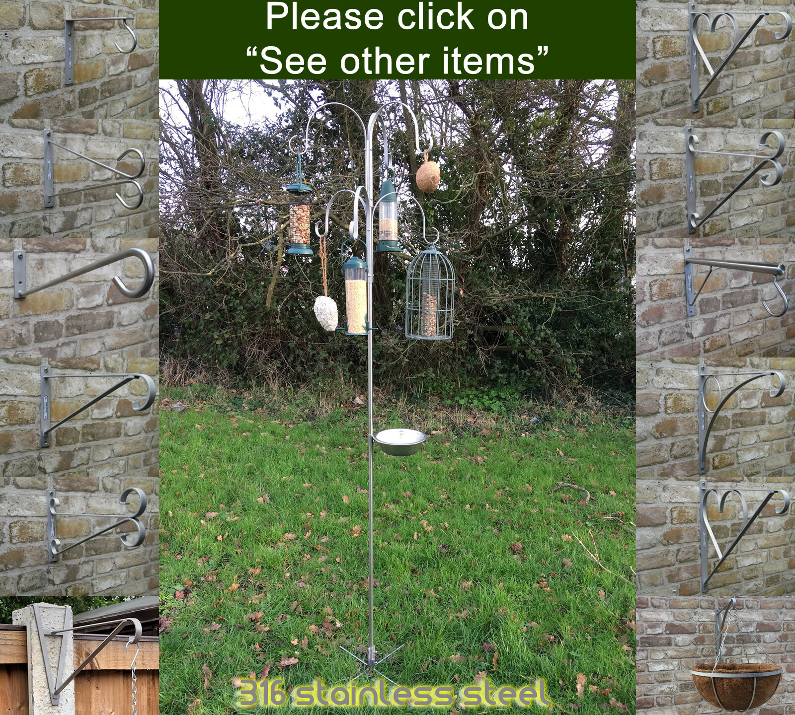 304 Stainless Steel hanging basket brackets for concrete posts 3 1/4