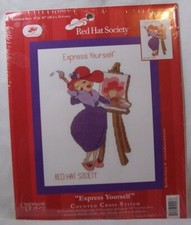 Candamar Red Hat Society Counted Cross Stitch Kit 8x10""Express Yourself" 51447