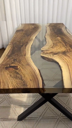 Amazing Clear Epoxy Resin Dining Table Top, Live Edge Wooden Furniture Decor - Video 1 of 1