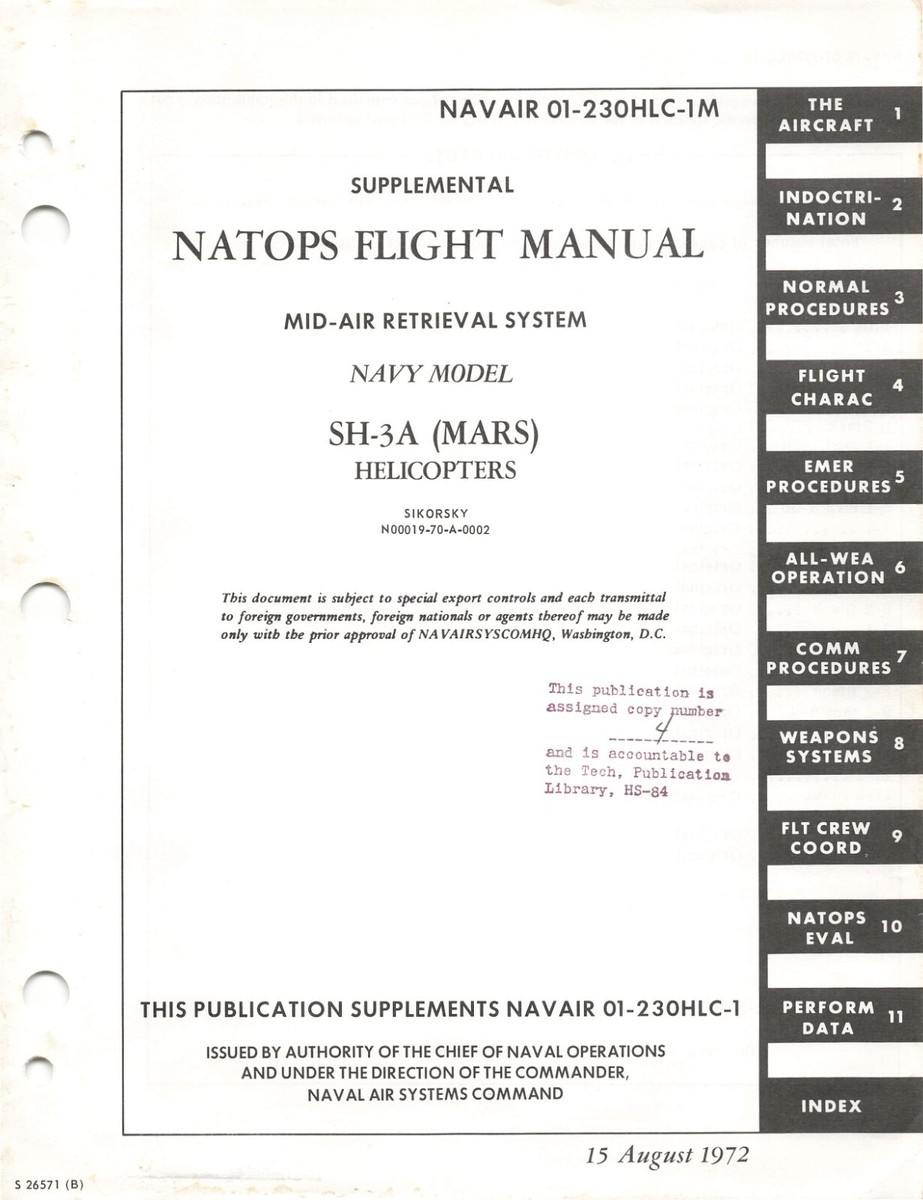 SH-3A (MARS) Sea King Helicopter 1972 NATOPS Flight Manual - CD
