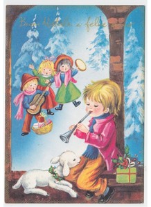 Canti Di Natale.Musica E Canti Di Natale Bambini Piffero Chitarra Tamburello Cartolina Vintage Ebay