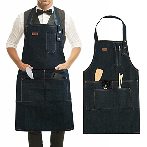 Kitchen Cooking Apron for Women Men with Large Pockets, Adjustable Neck Strap