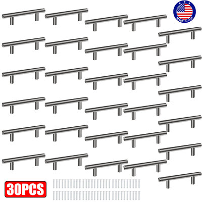 30Pack Brushed Nickel Kitchen Cabinet Pulls Stainless Steel Drawer T Bar Handles