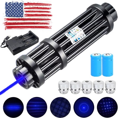 2000M Blue Burning Laser Pointer 445nm Adjustable Visible Beam Lazer Light&5 Cap