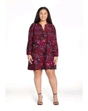 Vestido túnica tejido manga larga floral Time and Tru para mujer XL 16-18 vino rosa