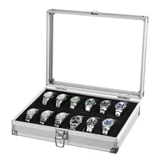 Locking Aluminum Watch Storage Case 12-Slot Watch Display Suitcase Box with keys