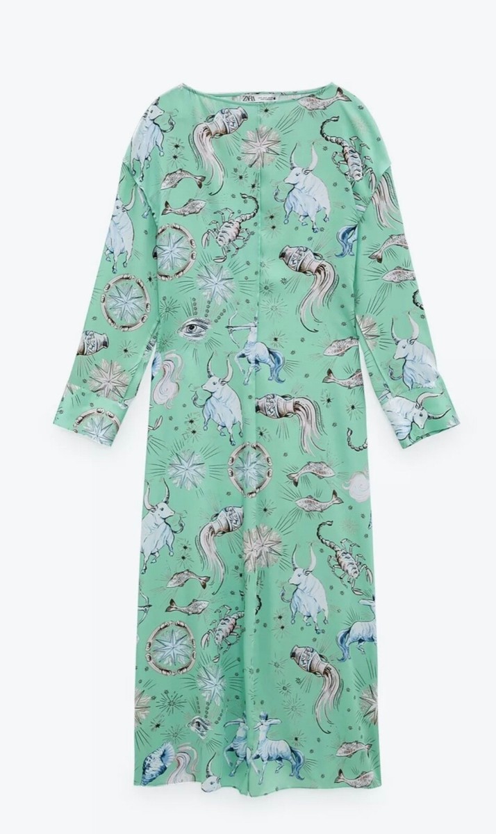 ZARA SEA GREEN PRINTED MIDI DRESS LONG SLEEVES LIMIED EDITION NEW WITH TAG  | eBay