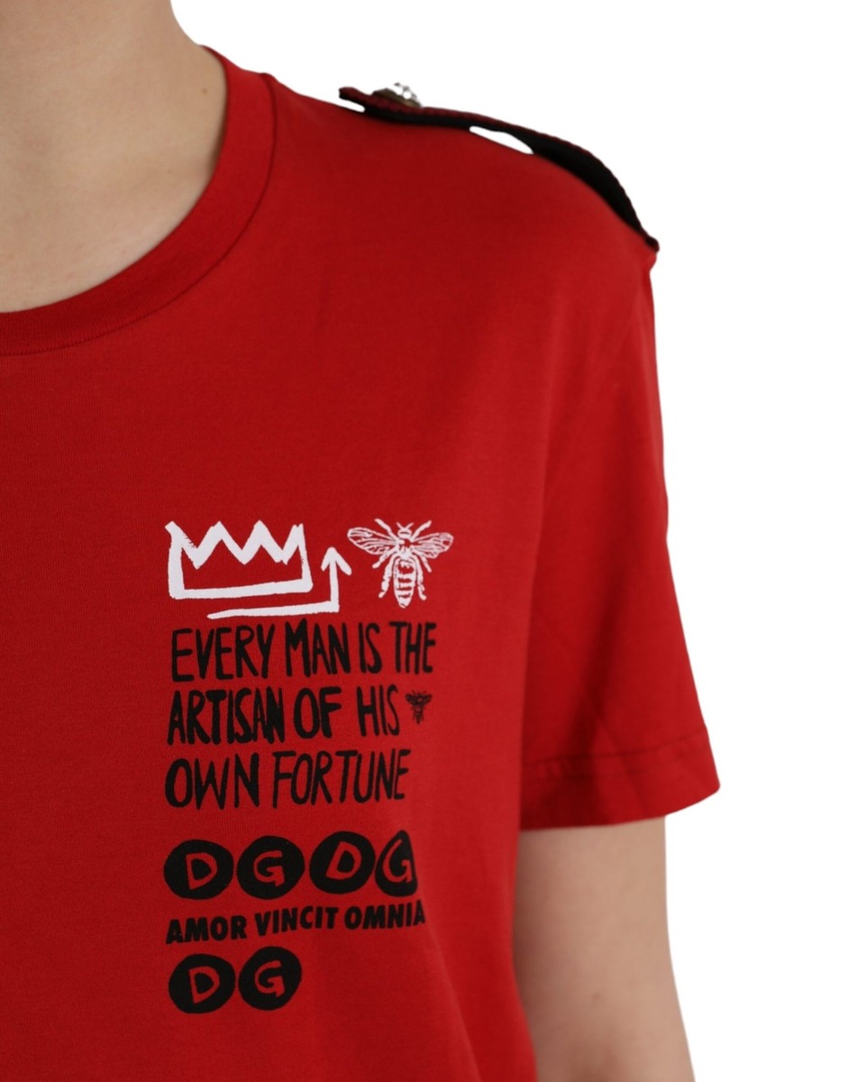 Dolce & Gabbana Red Cotton Graphic Print Crew Neck Women's T