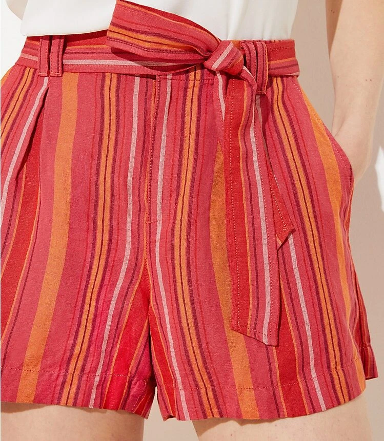 Red Shorts LOFT Striped Linen Tie Waist Shorts