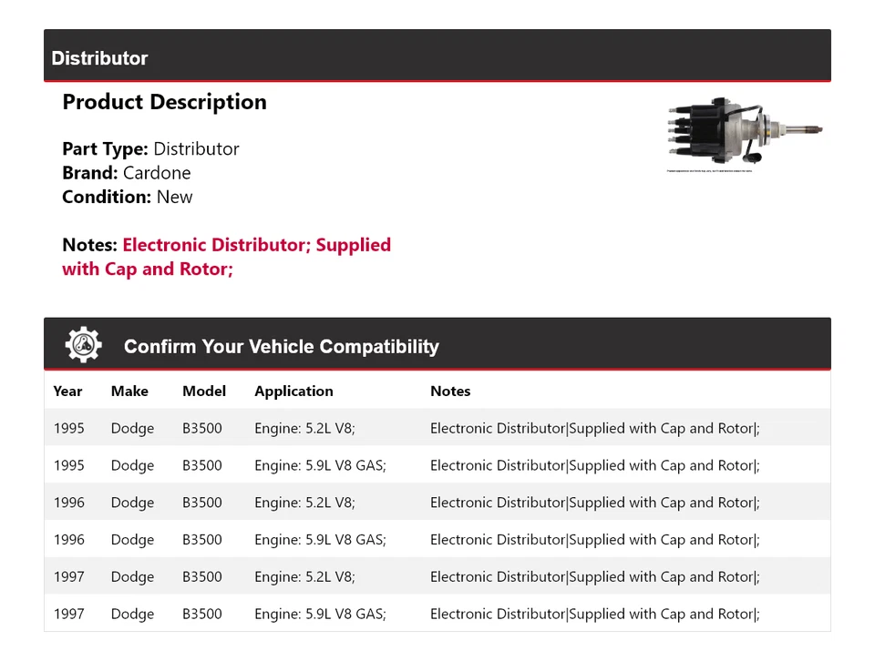 Dodge B3500 1995-1997 distribuidor Cardone 1996 Foto 2 de 4