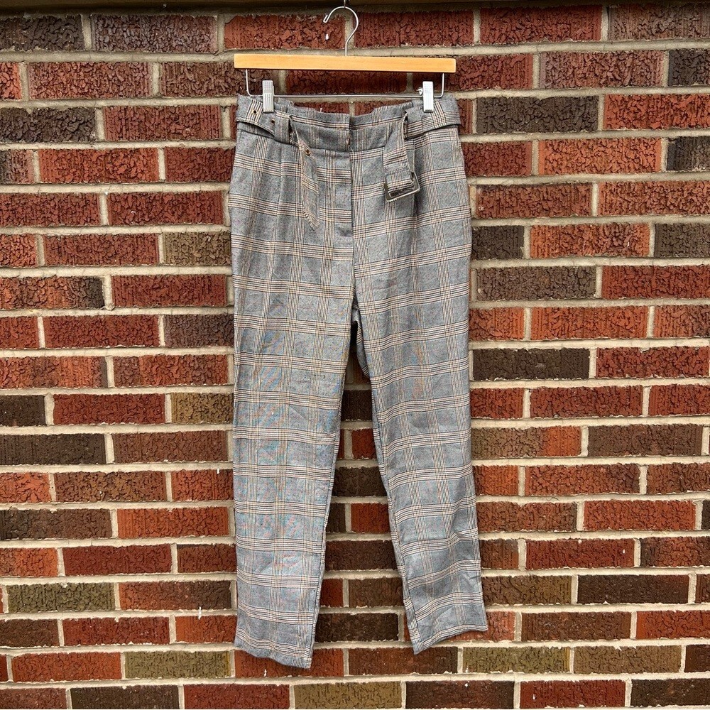 Forever 21 Gray and Tan Plaid High Waisted Paper Bag Dress Pants