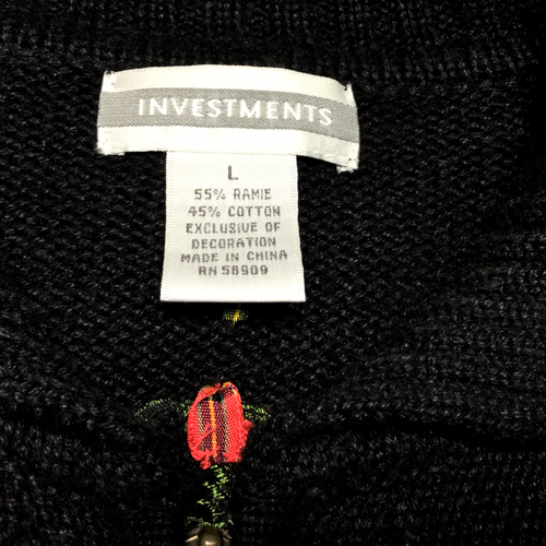 Christmas Holiday Sweater Womens L Black Zip Ribbon Beads Investments - Picture 8 of 8