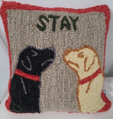 Chandler 4 Corners Green Wool Hand Hooked Stay There Dog Pillow Laura Megroz 18''