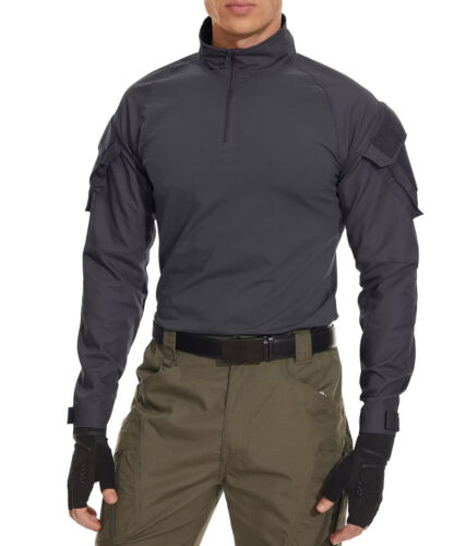 Men's Outdoor T-Shirt Long Sleeve Ripstop Work 1/4 Zip Training Quick Dry Shirts - Picture 40 of 58