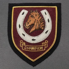 London Badge Button Co Bullion Wire Blazer Patch Champion Horse Horseshoe Maroon