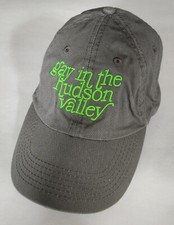 Gay In The Hudson Valley Baseball Cap Khaki Green Neon Green Logo Adjustable