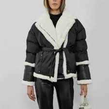 Maniere De Voir Black Jacket Aviator Faux Fur Trim Puffer Size 14 Bnwt