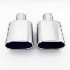 2pcs Stainless Steel Exhaust Tips 2.5 Inlet Oval Out Slant Rolled Weld On 10 L