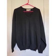 Vintage St. Croix Knits Men V-Neck Sweater Black 100% Wool Made in USA Large 90s