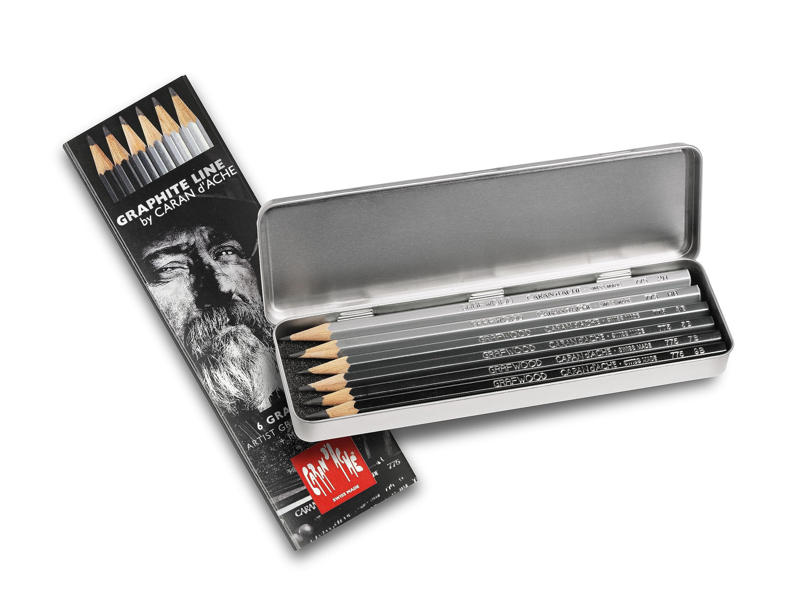 Caran D'ache CREATIVE ART MATERIALS Grafwood 6 Piece Metal Box Set 775.306 NEW