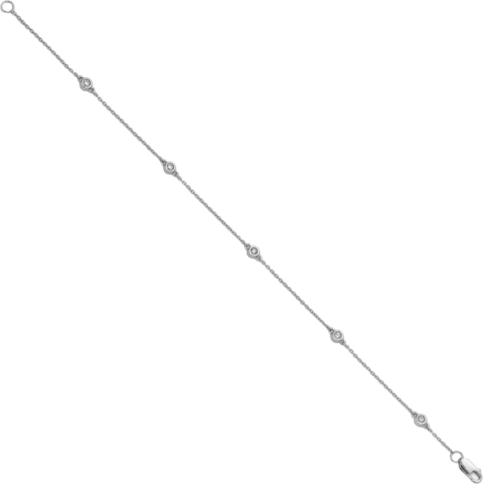 14K Solid White Gold Lab Diamond Station Tennis Bracelet - Image 4 of 4