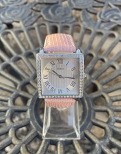 Guess Quartz Watch Women Silver Steel Pink Square Leather Day Date New Battery
