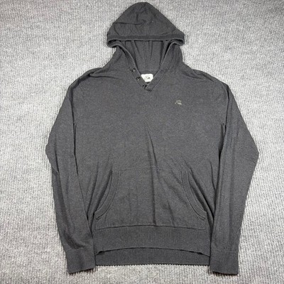 Quiksilver Sweater Mens M Gray Knit Hoodie Button Neck Kangaroo Pocket