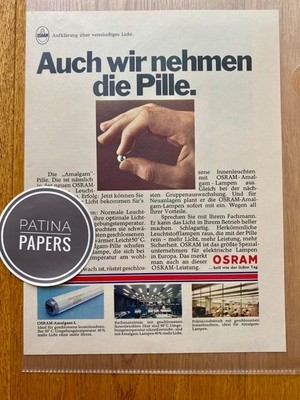 1969 Auch wir nehmen die Pille OSRAM Amalgam Lampe Vintage Ad Werbung Reklame