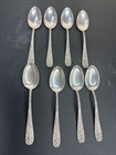 Stieff Sterling Silver Rose Teaspoons 5.5” Set of 8 Repousse 7.3oz Vintage 7oz